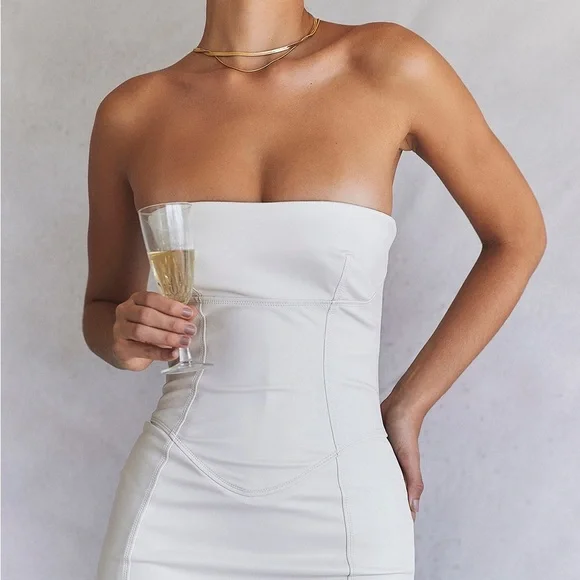 HOUSE OF CB Camilla Strapless Faux Leather Dress S - Picture 3 of 8